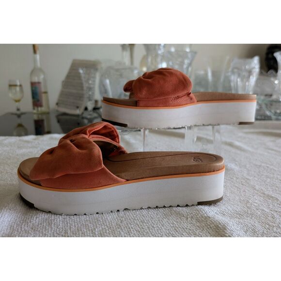 UGG Joan Vibrant Coral Clog Platfrom Slide Sandals  Sz 8 - Picture 4 of 9